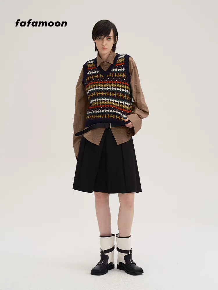 fafamoon .24年秋冬新款双面穿宽松费尔岛马甲