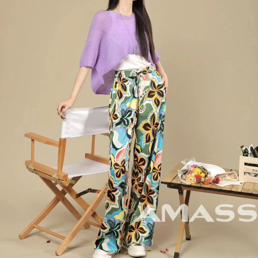 AMASS/阿玛施高腰时尚印花飘逸直筒裤子5100552