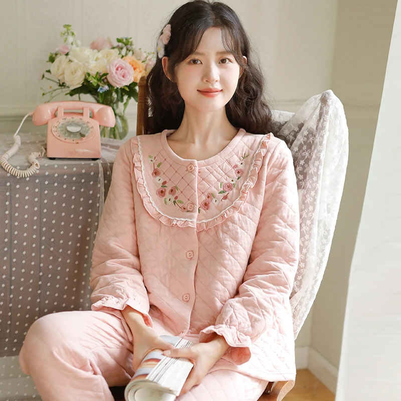 『悠悠梨雨』加厚空气棉夹棉睡衣家居服套装LZ2185