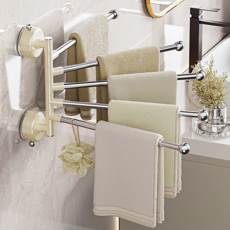 吸盘式毛巾架免打孔卫生间新款可旋转多杆毛巾杆浴室挂毛巾置物架
