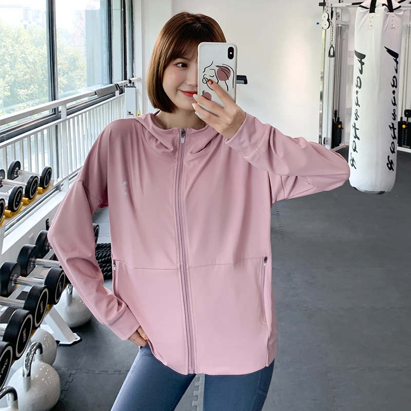 连帽运动外套女宽松健身服大码微胖秋冬款长袖瑜伽服上衣速干D2