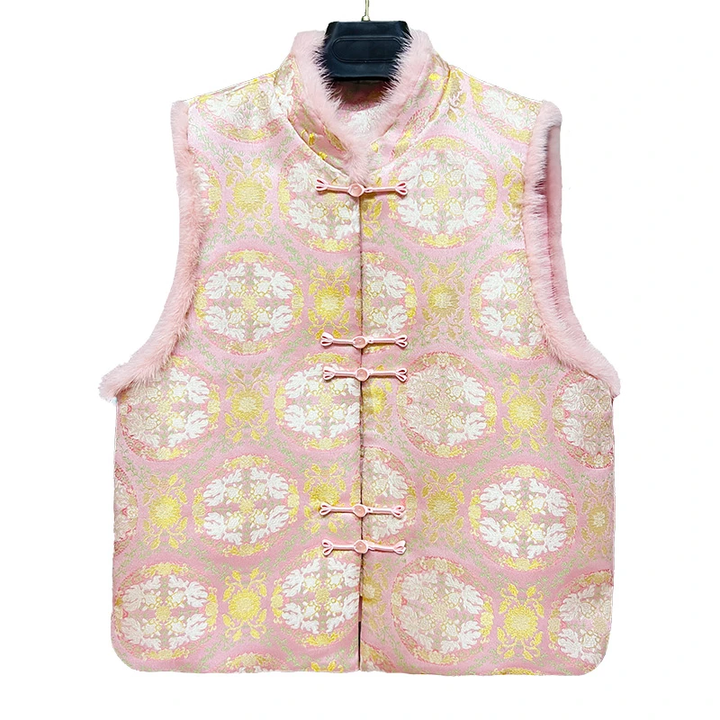 【金鱼戏莲】新中式加棉国风马甲冬季新款立领盘扣新中式马甲女款