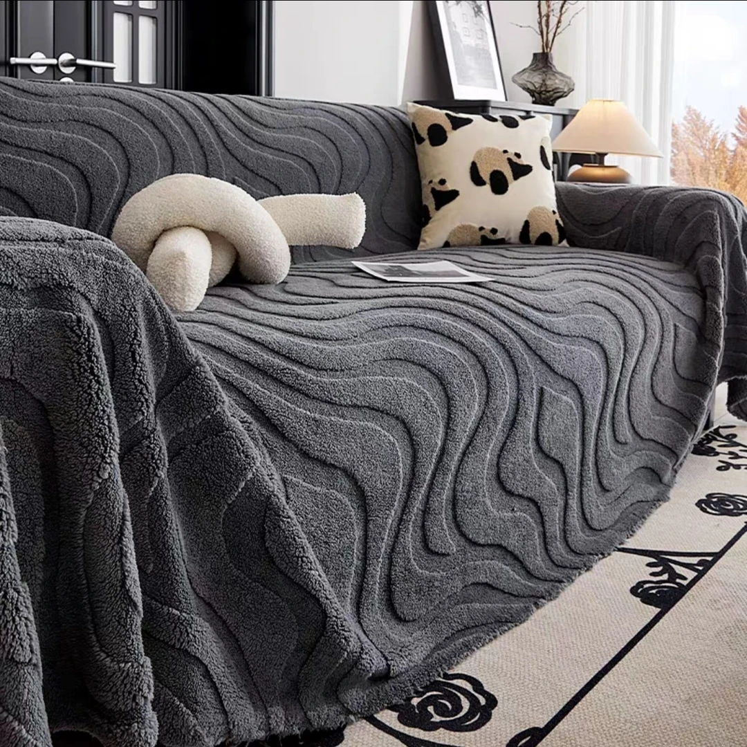 （缘起）奶油风毛绒沙发巾超大沙发盖布坐垫全包沙发套防尘罩防猫抓