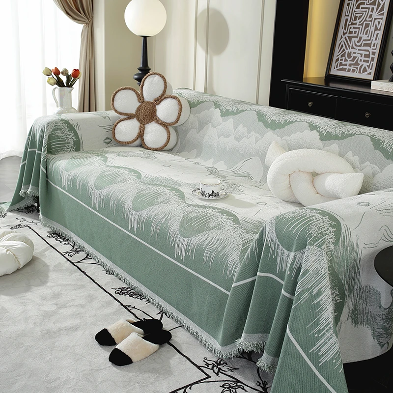 （云雨）田园风沙发巾法式裙边盖巾四季通用一张全盖套罩全包防猫抓