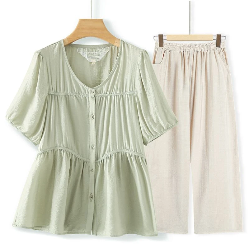 妈妈夏装2024新款纯色洋气上衣中老年女气质小衫遮肉显瘦短袖t恤