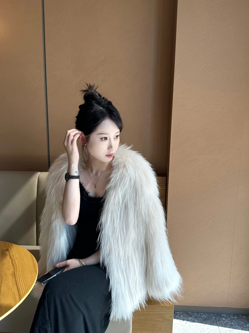 【百搭公式】1028 貉子毛编织外套 前70后60 皮草显瘦时尚中长款