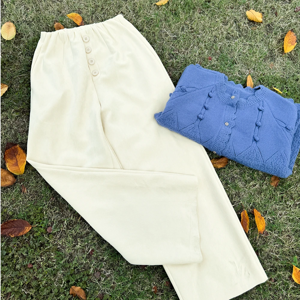 T-GEY【人手一件】经典几皮绒阔腿裤