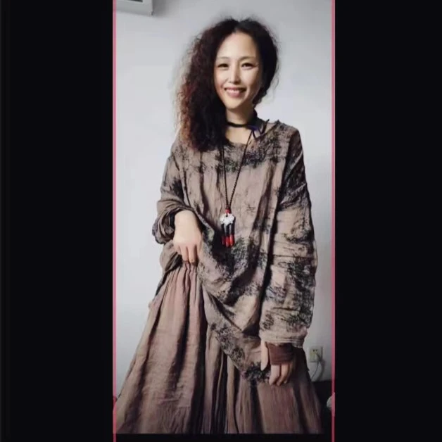 006 数码印花苎麻小衫 灰花衣长约85宽松上衣外套双面中式