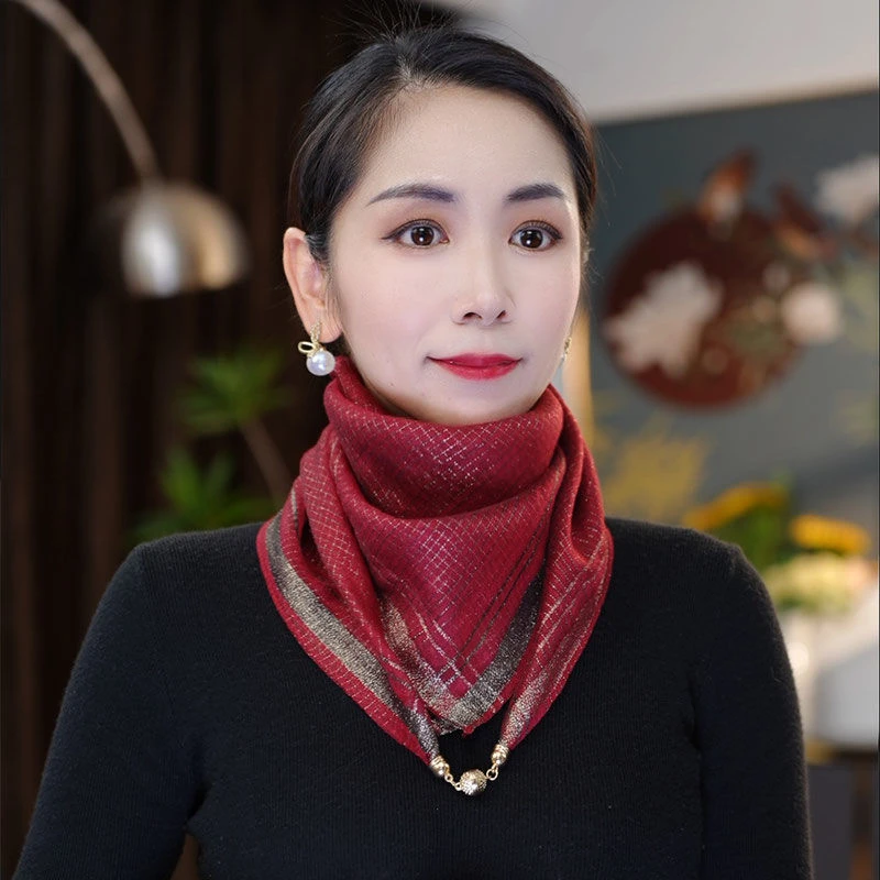 高级感磁力扣丝巾女秋冬季韩版百搭纯色薄款围巾纱巾大披肩外搭款
