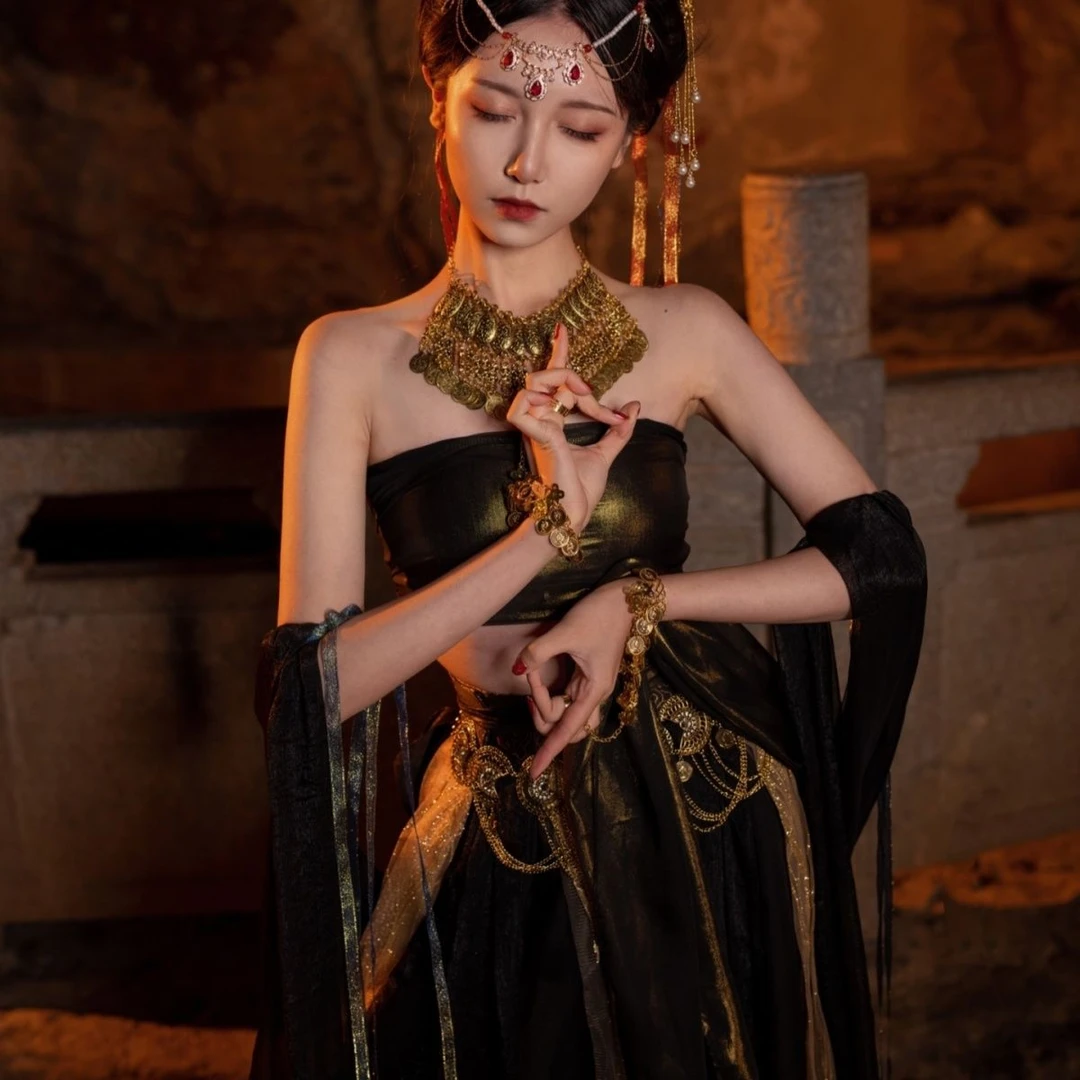 西域敦煌飞天舞女汉服性感异域风情少女洛神民族风古装舞蹈演出服