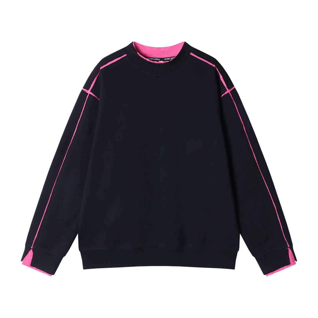 WY760秋冬季时尚个性美式撞色圆领长袖卫衣时尚宽松百搭上衣潮