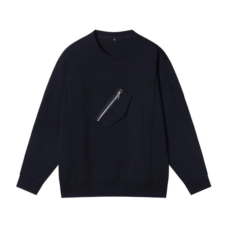 T8160秋冬季新款纯色圆领卫衣拉链拼接口袋设计时尚百搭简约