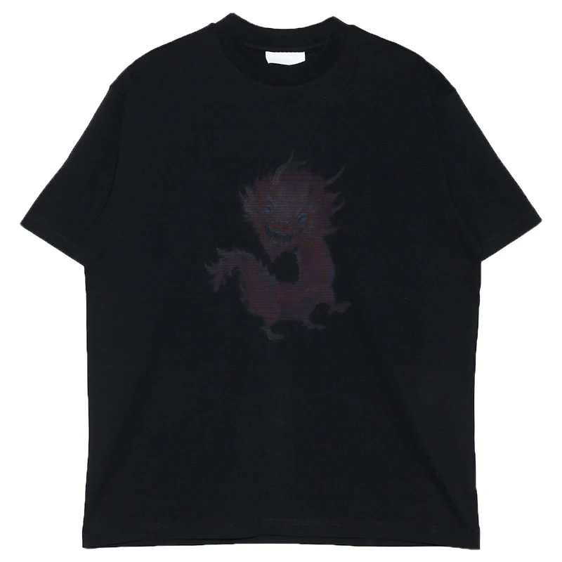 E做旧T恤龙年印花男士蓝色轻奢黑色宽松设计师圆领男女同款