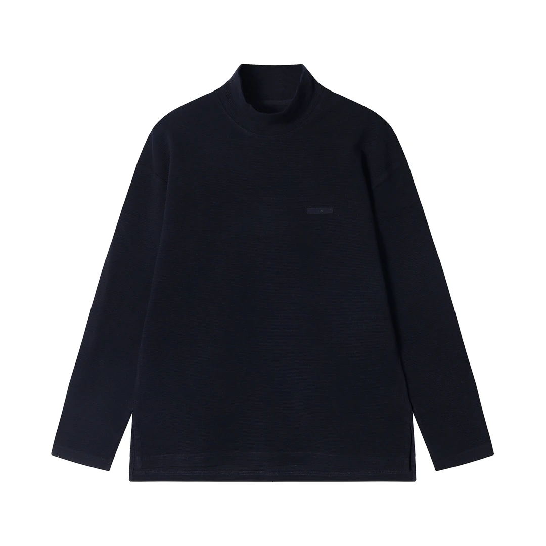 T1901秋季时尚个性纯色肌理纹立领套头长袖T恤百搭休闲修身打底衫