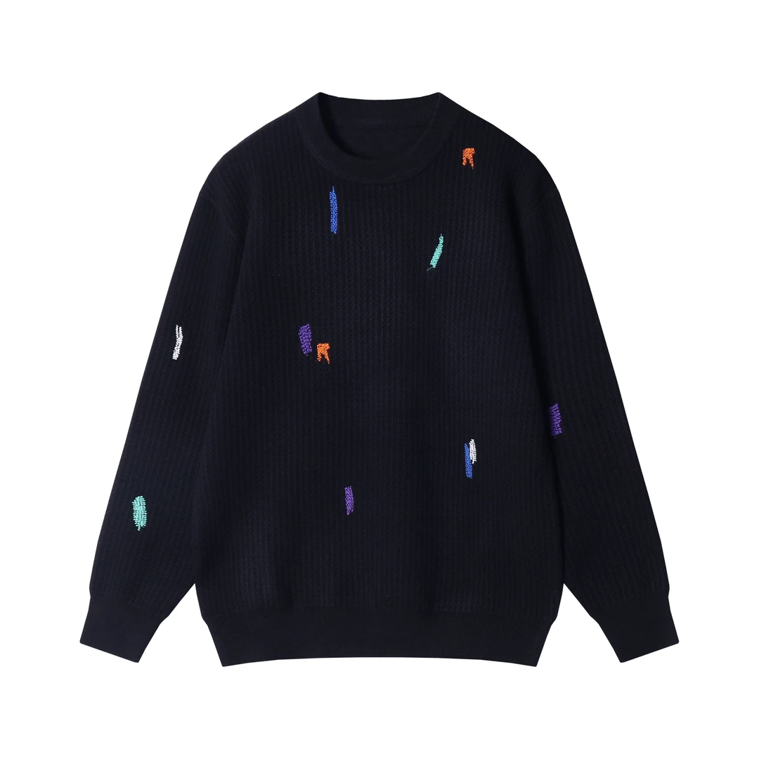 MY206秋冬新款男彩色刺绣涂鸦风日系风格纯色潮奢宽松长袖针织衫