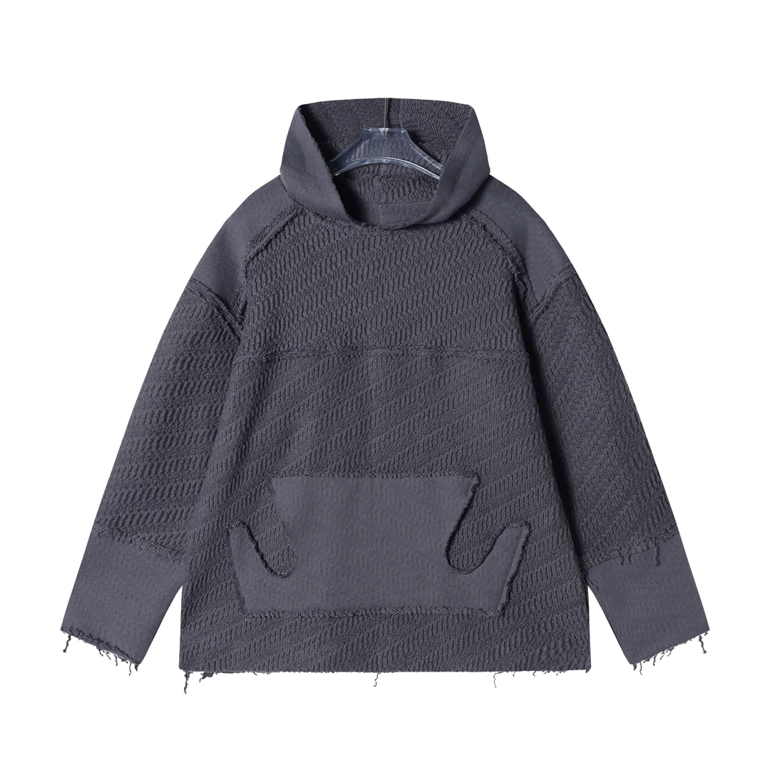 00013秋冬季时尚简约立体磨毛拼接纯色连帽卫衣百搭宽松潮流长袖