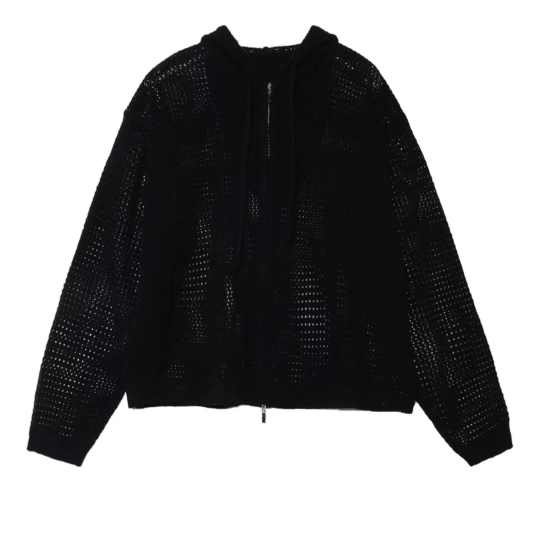 MY57新款设计师网眼镂空针织拉链毛衣开衫春秋短款薄气质男外套