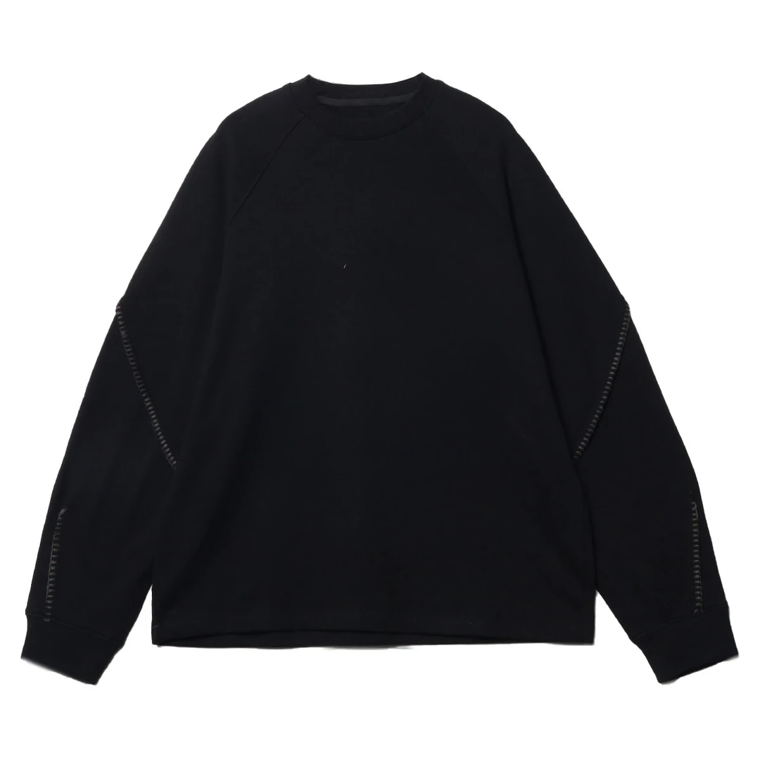 WY139新款秋冬插肩袖黑色装饰线时尚卫衣韩版宽松百搭圆领上衣