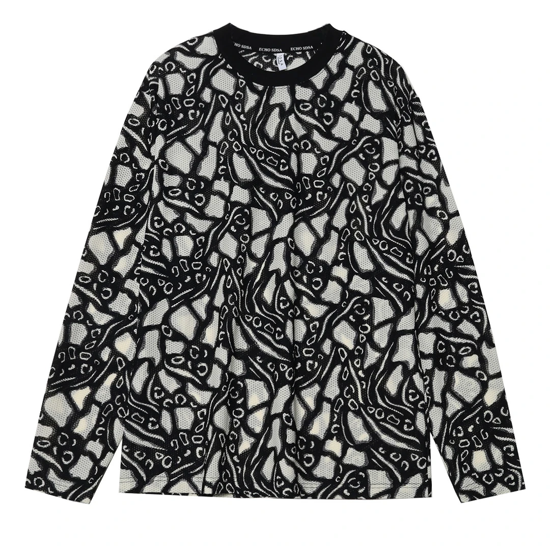 T374设计师新款圆领长袖男士打底衫宽松舒适休闲时尚百搭潮流T恤