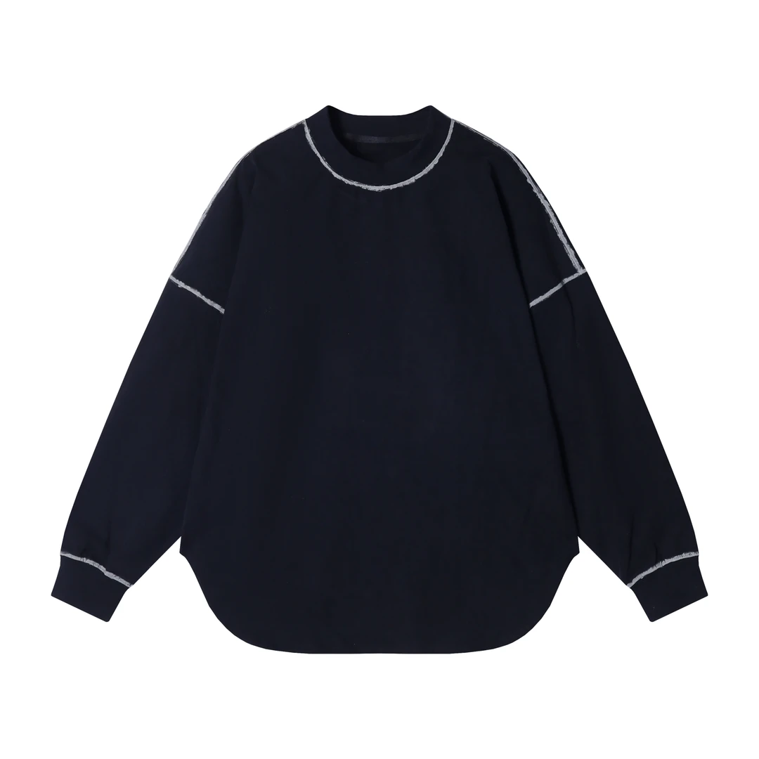 T206秋季新款美式休闲撞色明线设计长袖时尚百搭简约潮长袖