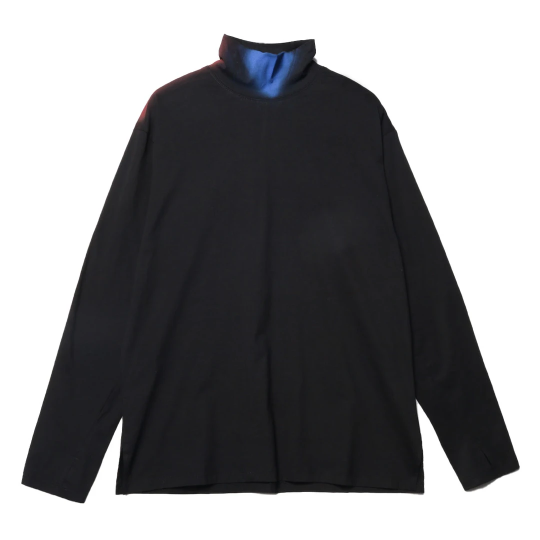 新款小清新渐变中高领设计T恤男女秋季休闲宽松时尚长袖百搭上衣