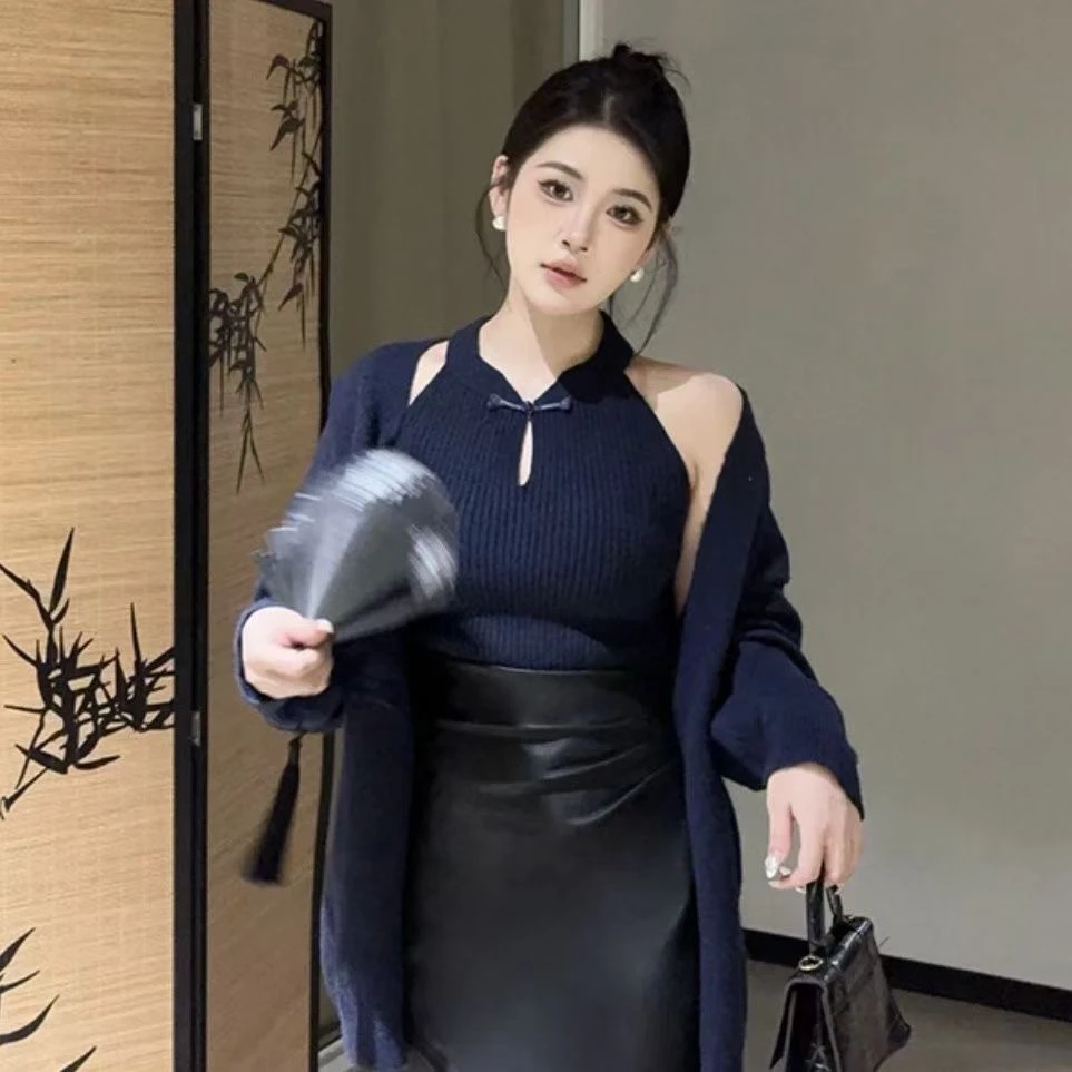 2024新款毛衣➕背心微胖mm显瘦时尚套装女装