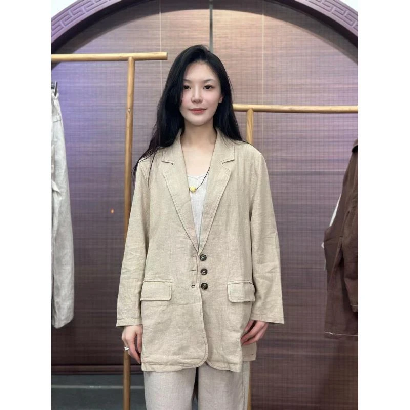 【文艺复兴】汉麻石磨洗厚织女士小西装风衣外套厚实款双层保暖恒温