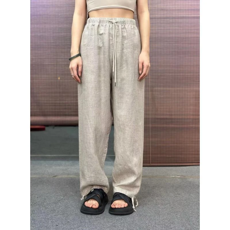 【朴岳】生态汗麻双雨露休闲裤男女通穿小脚直筒两穿裤高货春夏秋穿