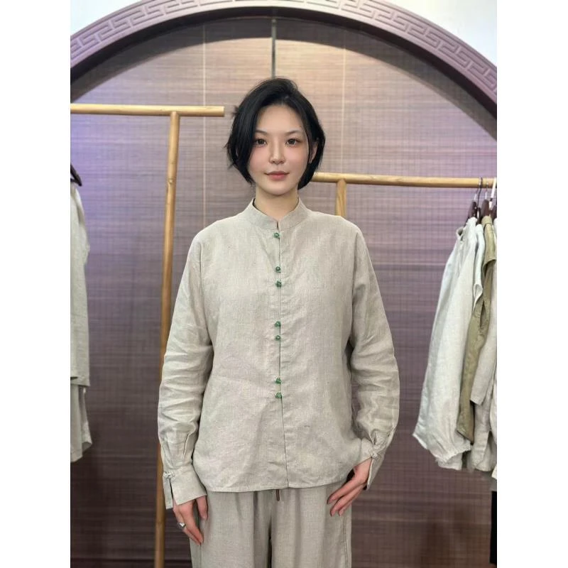 【若璃】100%汉麻双雨露女士开衫外套14支纱线透气不沾身体感禅意