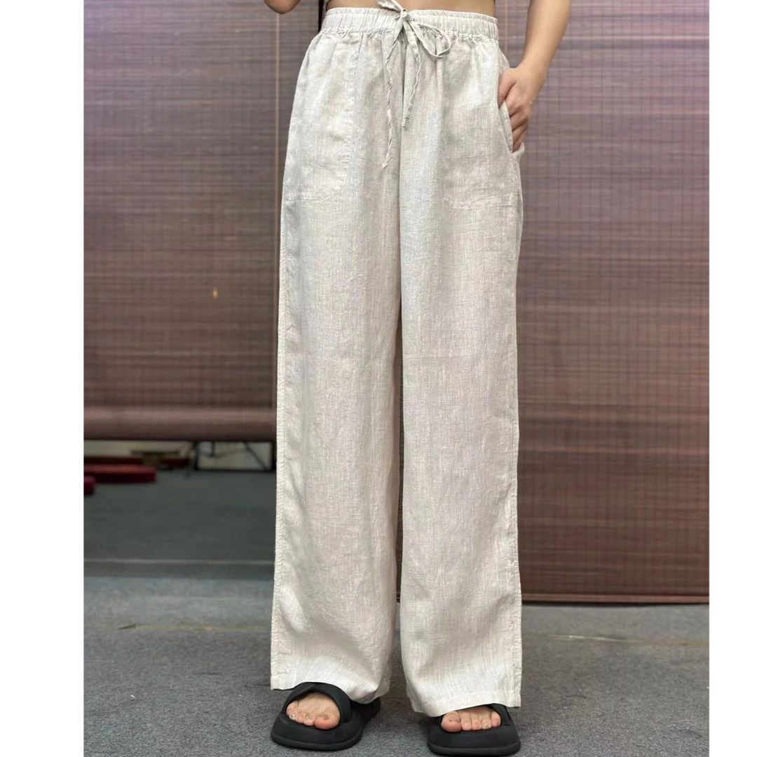 【品牌尾单】100%汉麻雨露女士阔腿裤大直筒裤9织轻薄透气不贴身