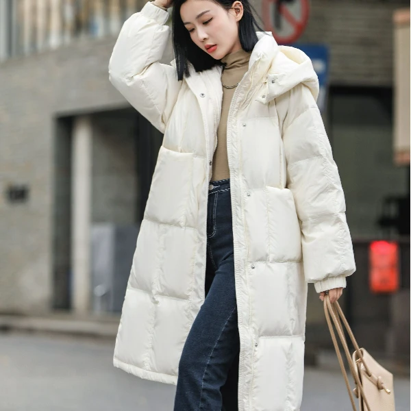 2024秋冬中长款休闲穿搭白鸭绒保暖韩版宽松百搭时尚大口袋外套