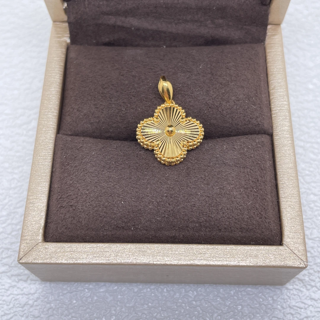 5G足金 镭射经典四花幸运草吊坠 双面百搭黄金挂坠（约卡15mm）