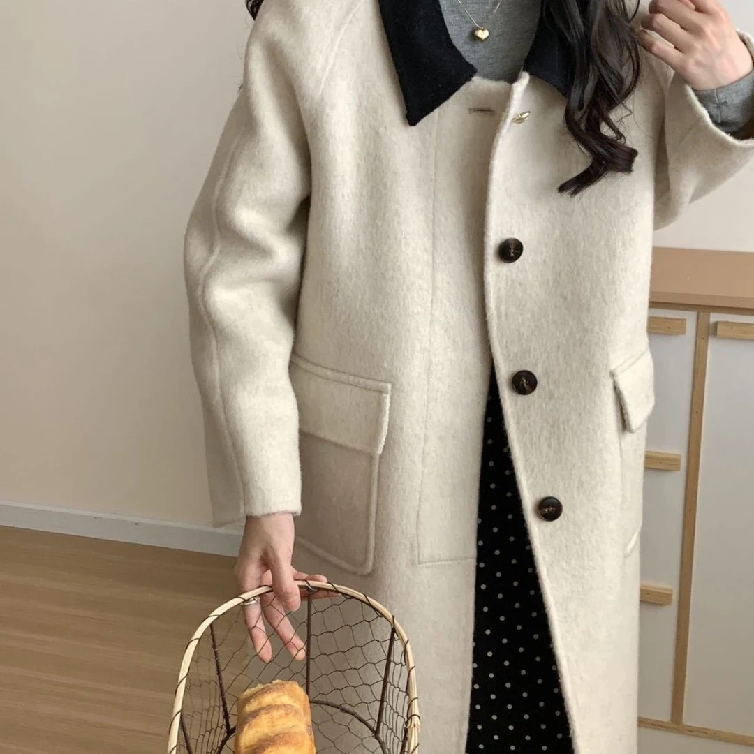 2292新款加厚毛呢外套双面呢夹棉大衣时尚保暖洋气上衣