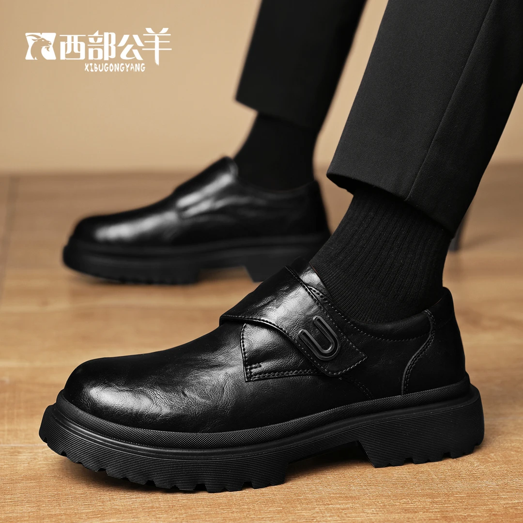 西部公羊皮鞋男鞋秋冬男士加绒保暖棉鞋厚底增高休闲鞋子男款