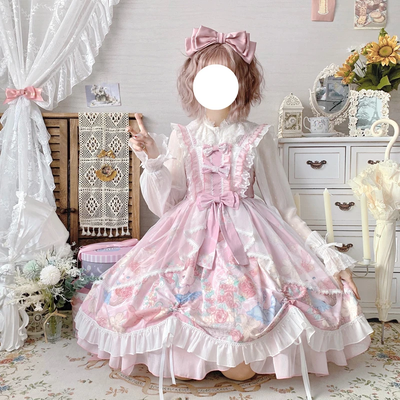 洛丽塔原创正版春秋粉蓝吊带裙Lolita少女夏季女童公主裙元旦服装