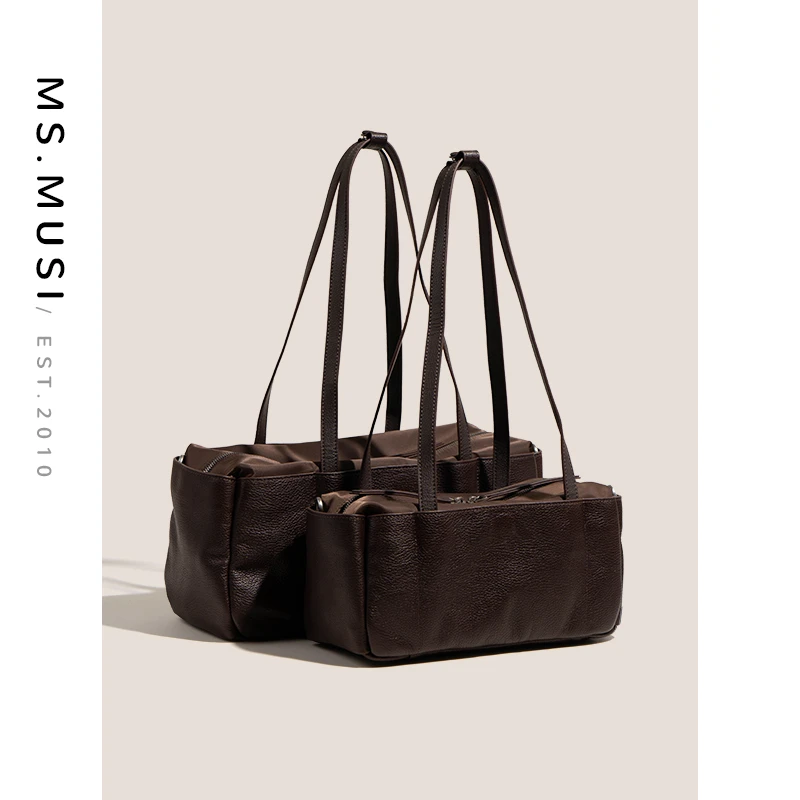 ms.musi2024款秋冬头层牛皮百搭女士斜挎大容量波斯顿单肩包#9292