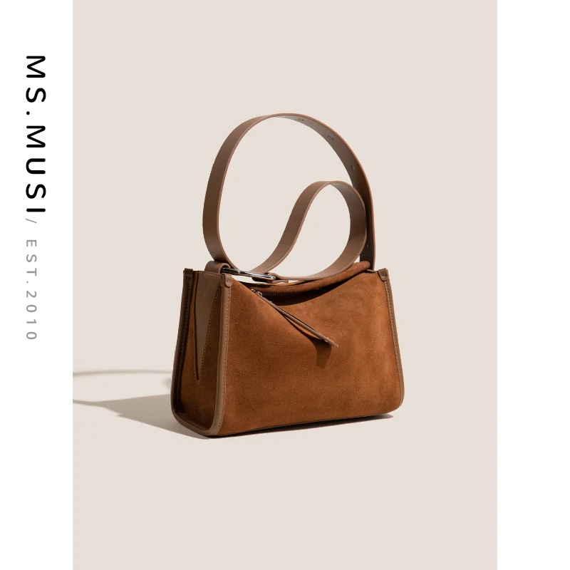 ms.musi2024年新款秋季百搭磨砂枕头包时尚复古真皮单肩包#819-1