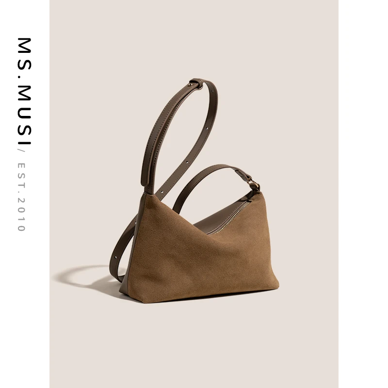 ms.musi2024秋季新款百搭时尚女士真皮小众通勤斜挎复古女包#6961