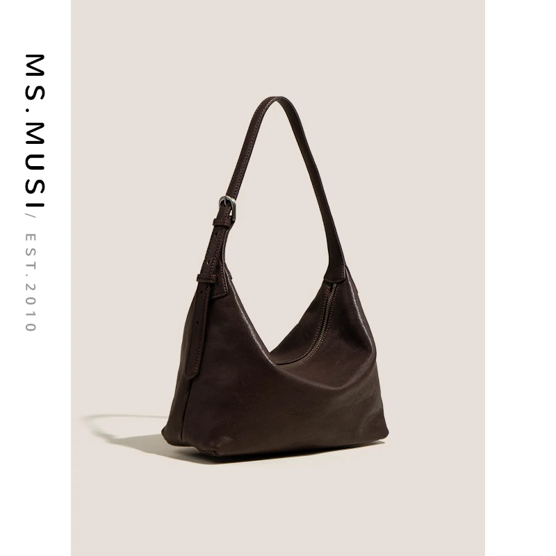ms.musi头层牛皮hobo包包树膏植鞣皮单肩斜挎腋下包时尚百搭女包