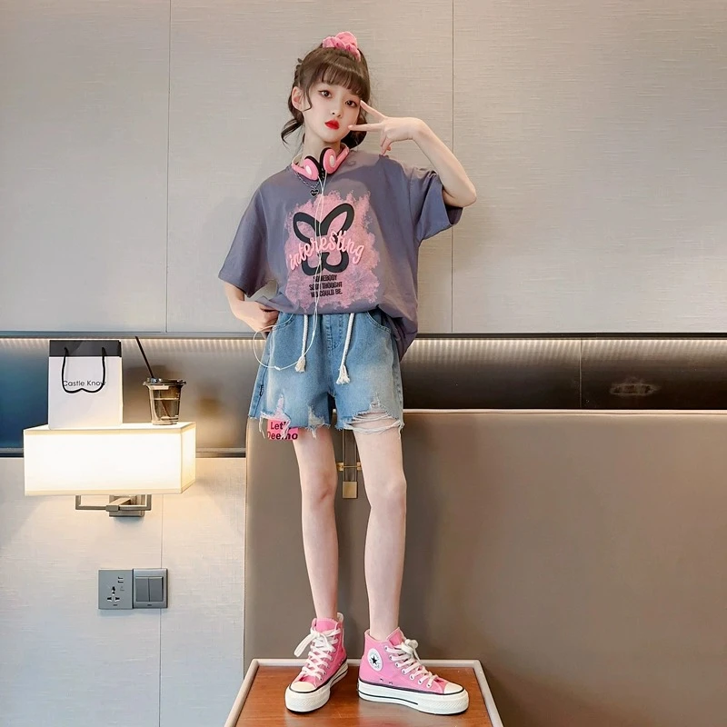 【100%纯棉】童装女童t恤短袖夏季儿童中大童女孩上衣半袖夏装潮ins