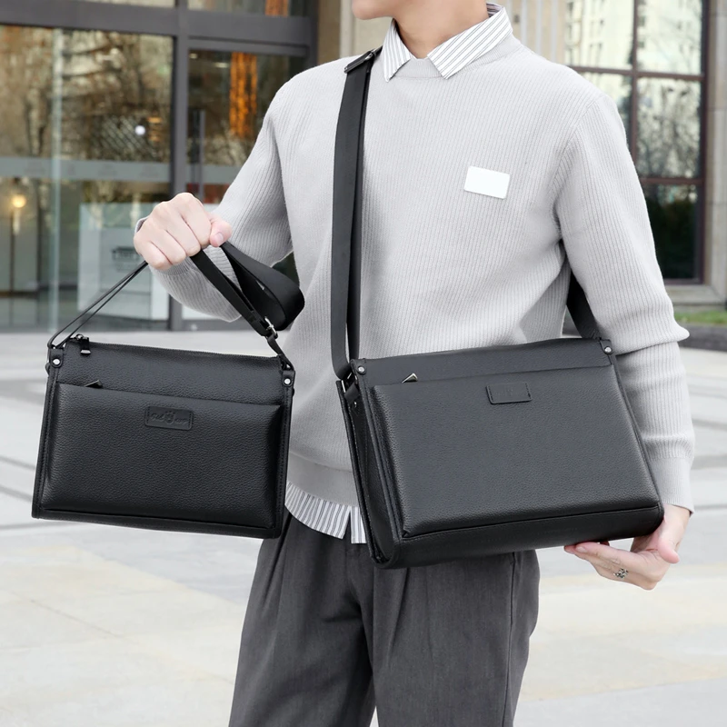 新款大容量男士真皮单肩包出差办公通勤牛皮男包可装A4纸