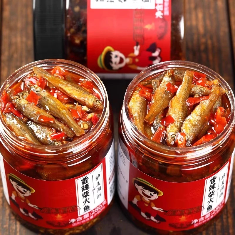湖南特产香辣柴火鱼下饭菜农家开味菜剁椒小鱼仔辣椒酱零食下酒菜