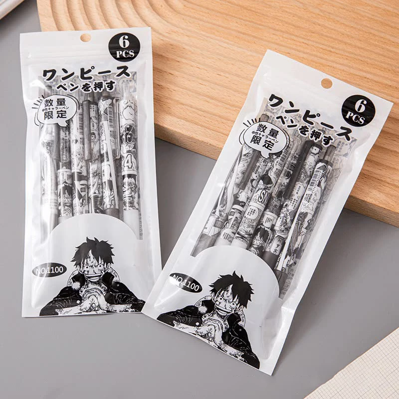海贼王限定款黑白漫画风高颜值按动自动中性笔小学生3-6年级黑色