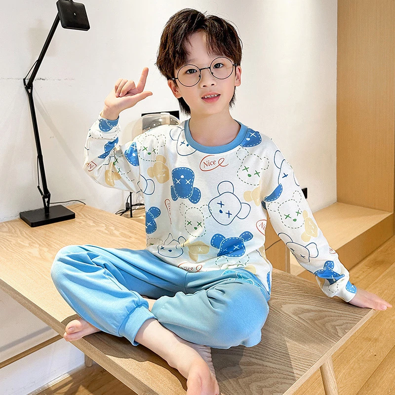 182#男童睡衣长袖长裤棉质春秋季儿童卡通小中大童小孩家居服