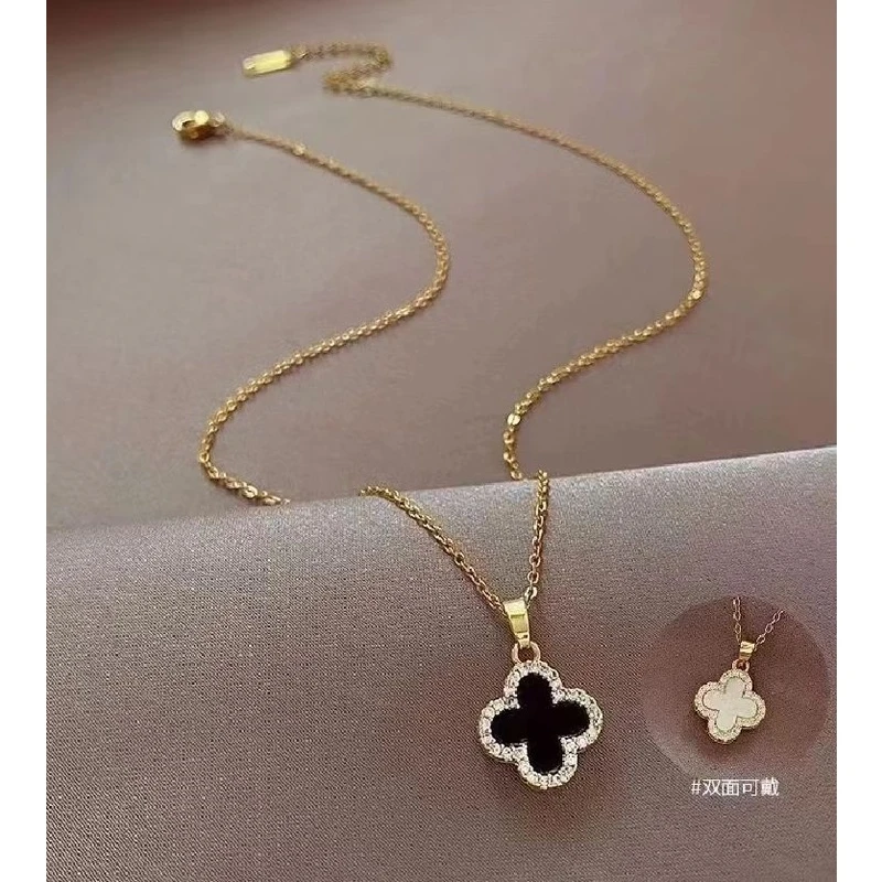 钛钢项链 四叶花双面气质高级优雅高级锁骨项链锁骨链轻奢X821