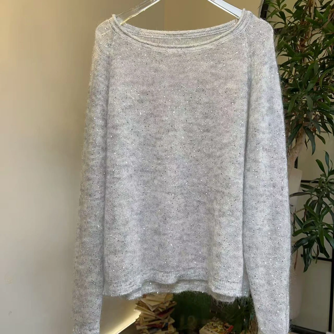 新编号633原创小亮片圆领领毛衫百搭时尚毛衣长袖修身