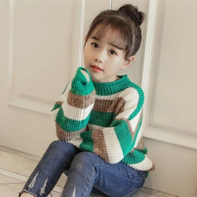 女童毛衣洋气套头2023新款秋冬儿童加绒加厚中大童针织打底衫外穿