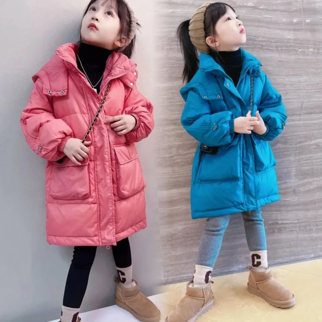 女童冬季羽绒服2023冬装新款儿童中长款白鸭绒小女孩洋气保暖外套