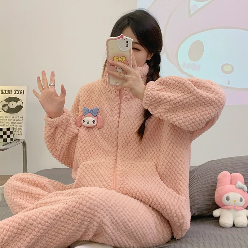 秋冬季加厚绒长袖长裤卡通可爱女款保暖睡衣家居服套装可外穿5956