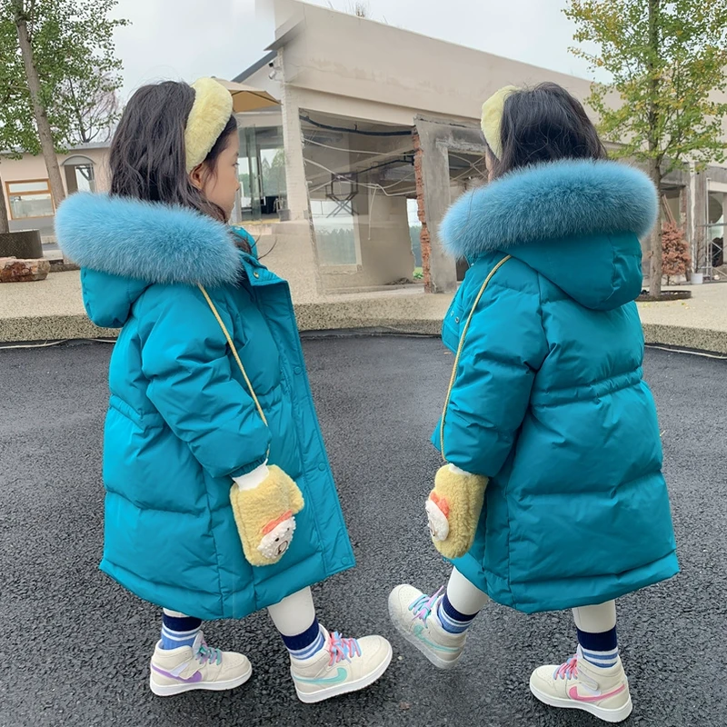 雪中飞女童羽绒服女中长款冬装2023新款冬季儿童收腰加厚宝宝洋气